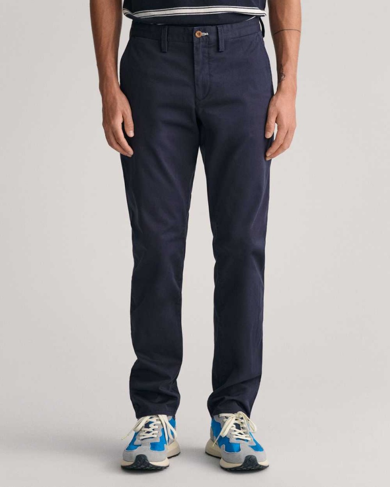 Gant Slim Fit Twill Men's Chino Pants Marine | PXYRQ-7831