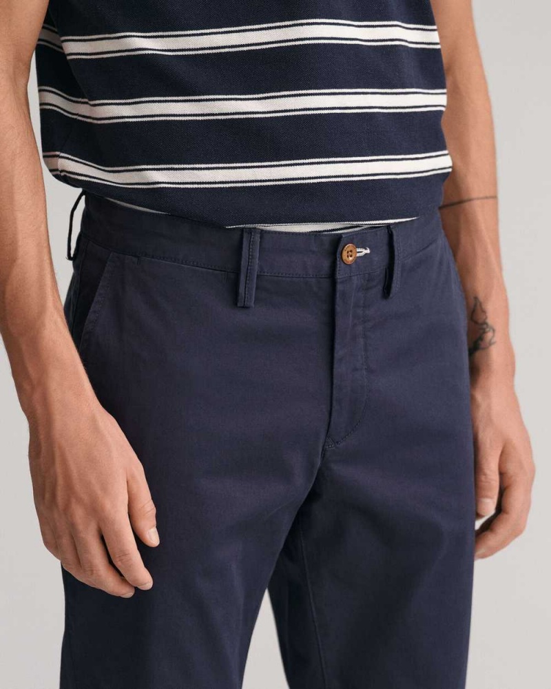 Gant Slim Fit Twill Men's Chino Pants Marine | PXYRQ-7831