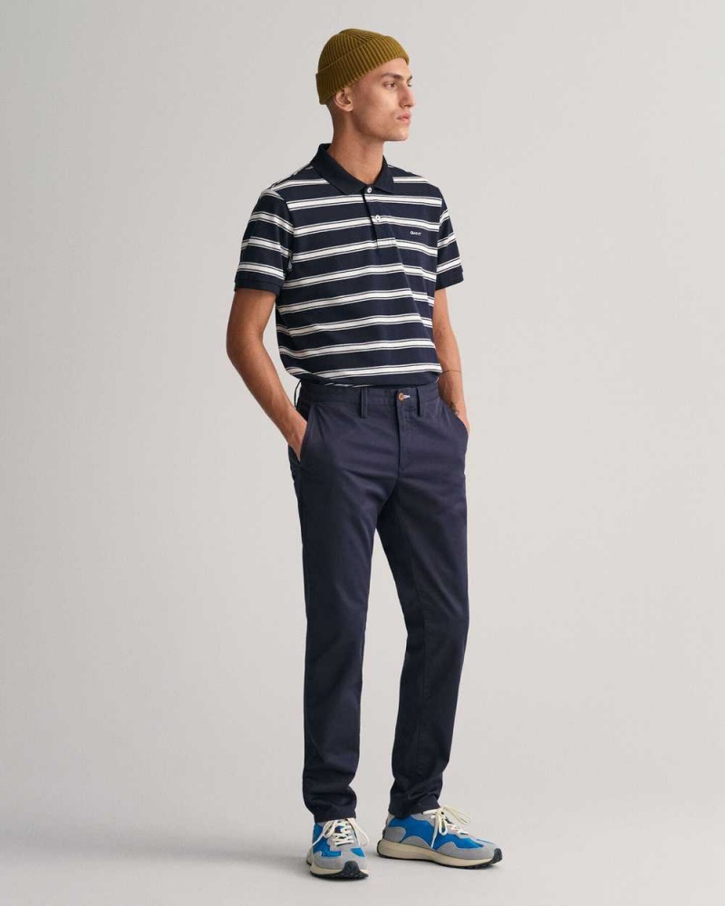 Gant Slim Fit Twill Men's Chino Pants Marine | PXYRQ-7831