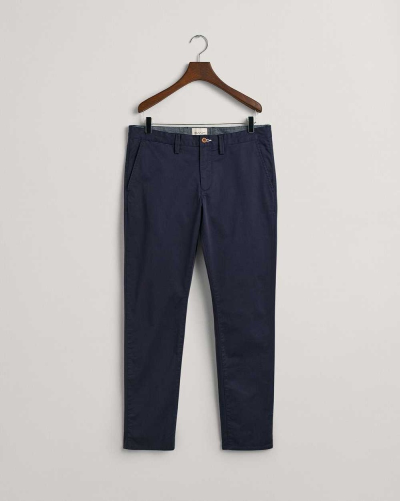 Gant Slim Fit Twill Men's Chino Pants Marine | PXYRQ-7831