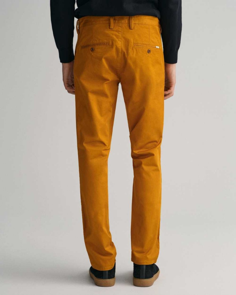 Gant Slim Fit Twill Men's Chino Pants Mustard Brown | IVJCG-8105