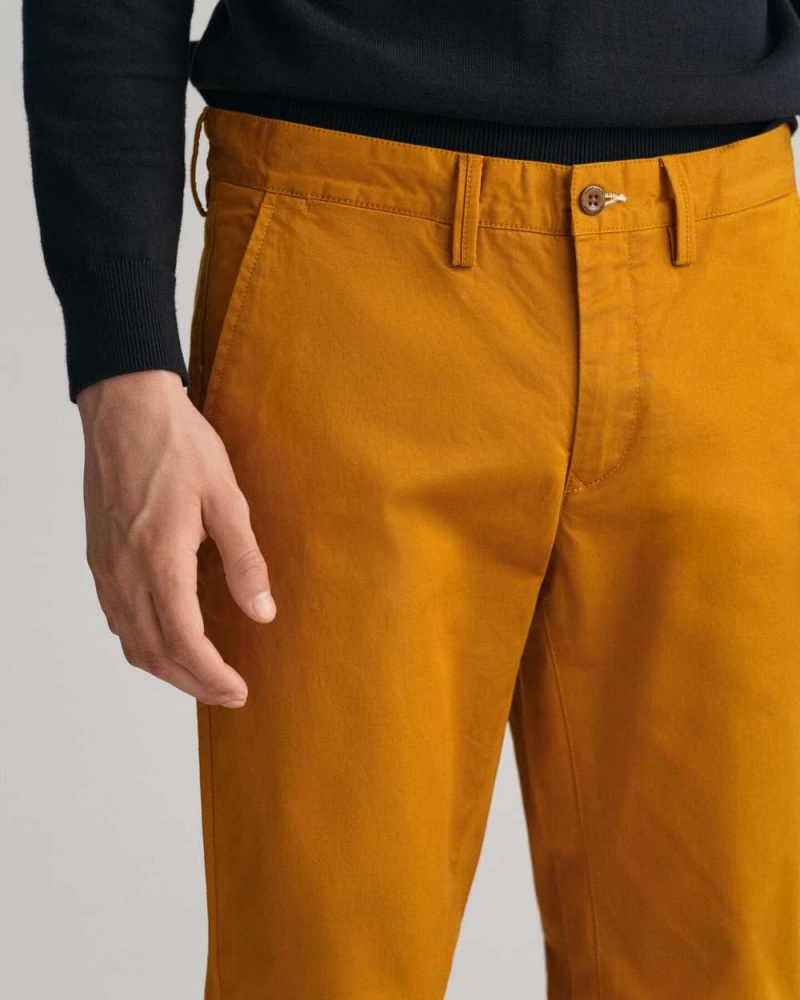 Gant Slim Fit Twill Men's Chino Pants Mustard Brown | IVJCG-8105