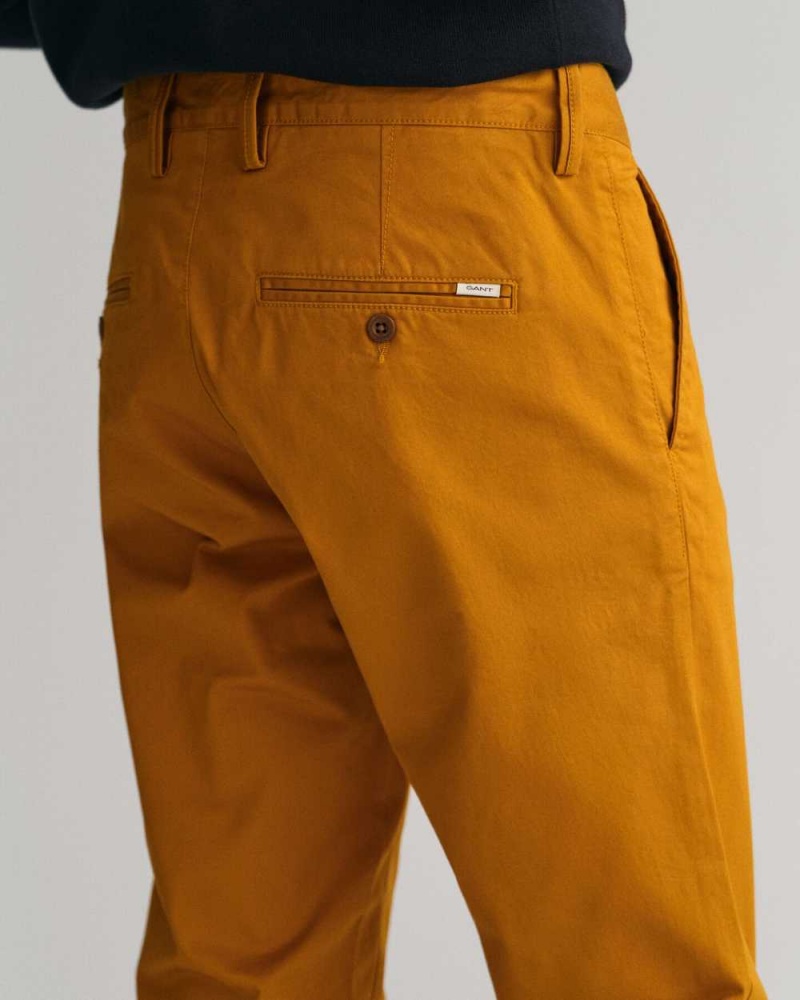 Gant Slim Fit Twill Men's Chino Pants Mustard Brown | IVJCG-8105