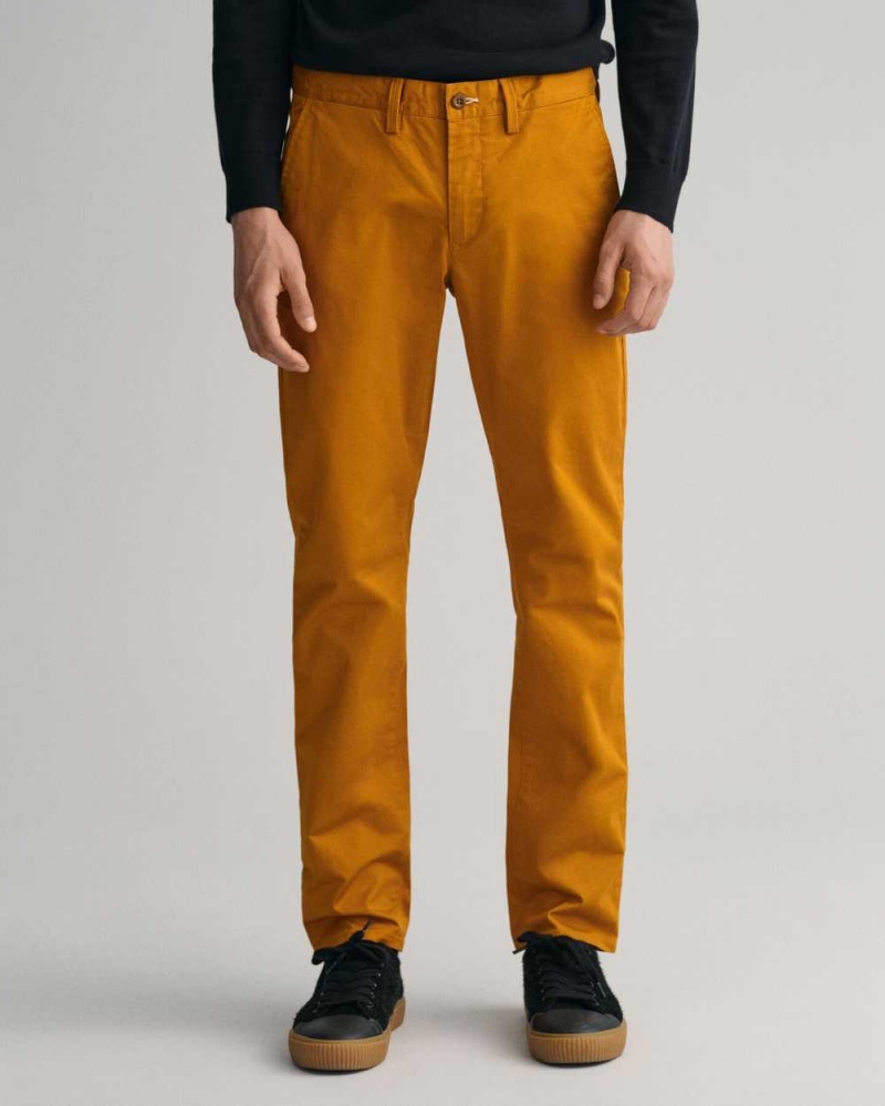 Gant Slim Fit Twill Men's Chino Pants Mustard Brown | IVJCG-8105