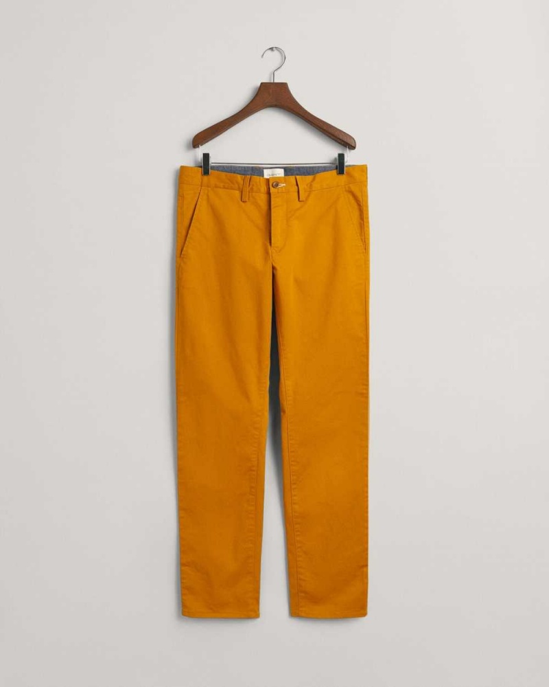 Gant Slim Fit Twill Men's Chino Pants Mustard Brown | IVJCG-8105