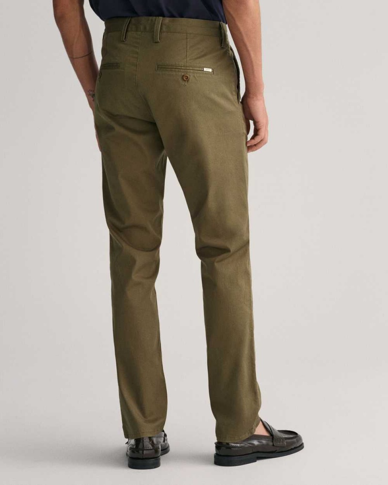 Gant Slim Fit Twill Men's Chino Pants Racing Green | YMZCQ-7264