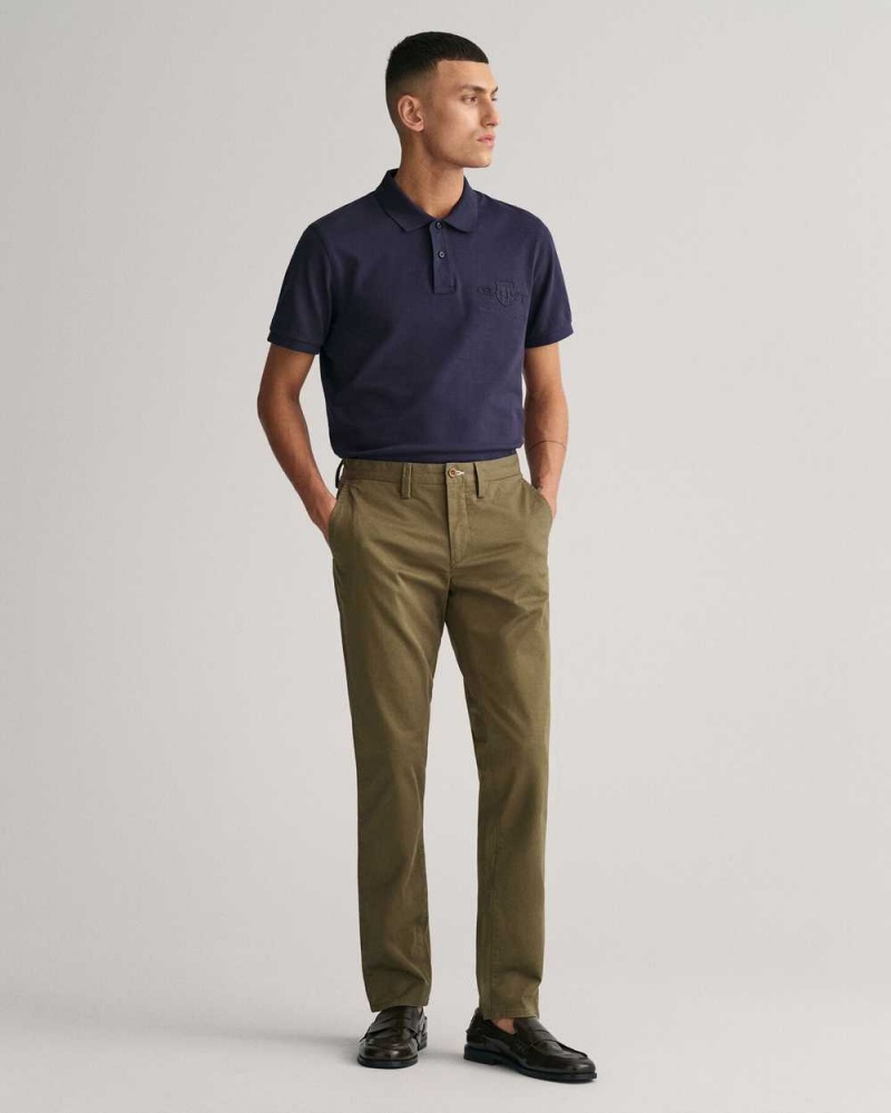 Gant Slim Fit Twill Men's Chino Pants Racing Green | YMZCQ-7264