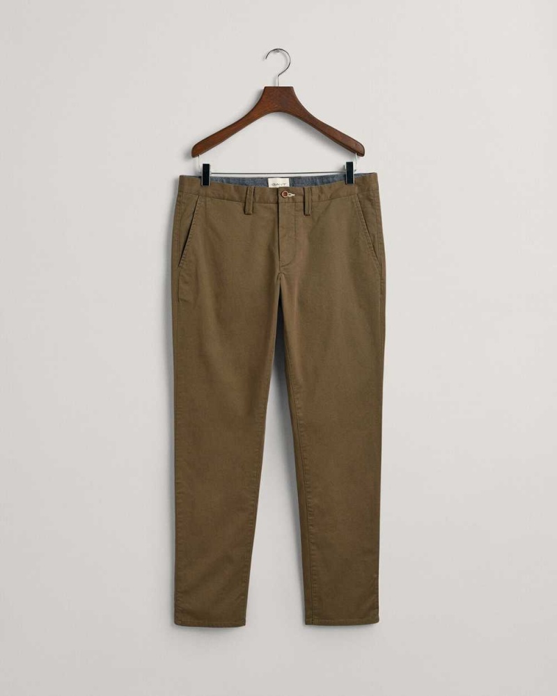 Gant Slim Fit Twill Men's Chino Pants Racing Green | YMZCQ-7264