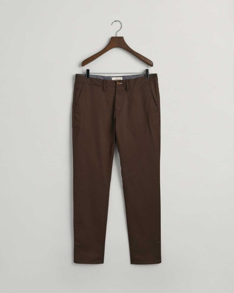 Gant Slim Fit Twill Men\'s Chino Pants Rich Brown | UMZPC-1608