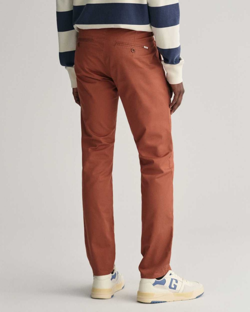 Gant Slim Fit Twill Men's Chino Pants Sequoia Brown | RYNZD-3046