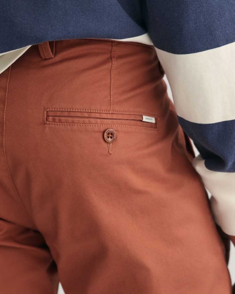 Gant Slim Fit Twill Men's Chino Pants Sequoia Brown | RYNZD-3046