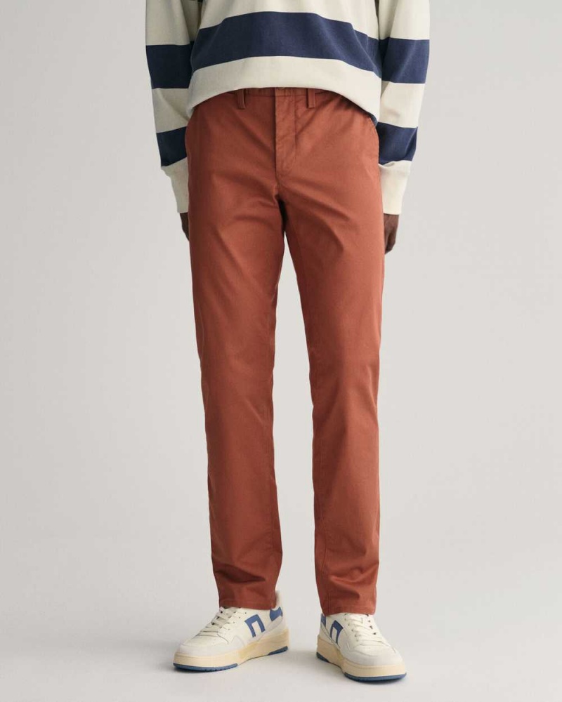 Gant Slim Fit Twill Men's Chino Pants Sequoia Brown | RYNZD-3046