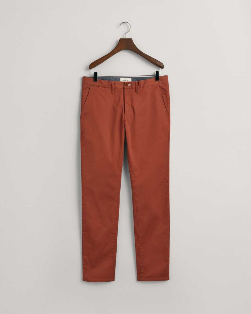 Gant Slim Fit Twill Men's Chino Pants Sequoia Brown | RYNZD-3046