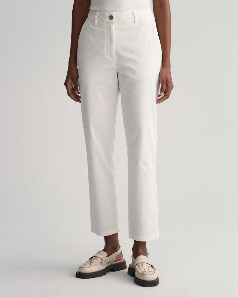 Gant Slim Fit Women's Chino Pants Beige White | VLOQA-3076