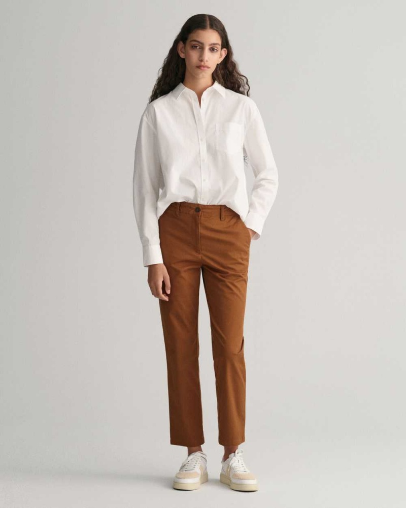 Gant Slim Fit Women's Chino Pants Chocolate Brown | EQYUK-7210