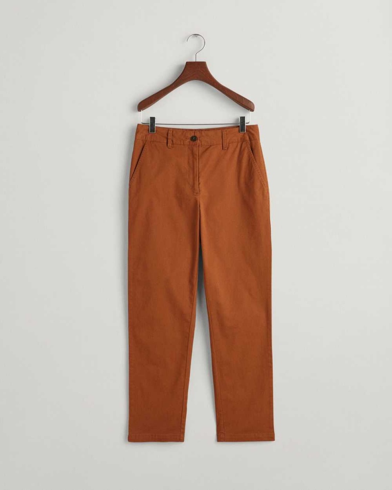 Gant Slim Fit Women's Chino Pants Chocolate Brown | EQYUK-7210