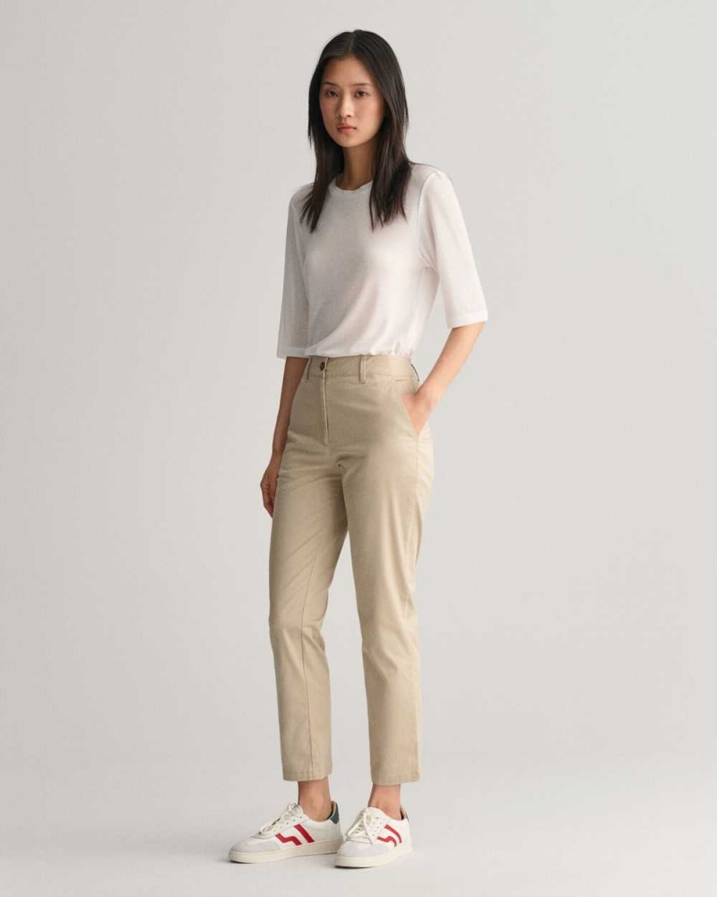 Gant Slim Fit Women's Chino Pants Dry Sand | YXWUQ-4519