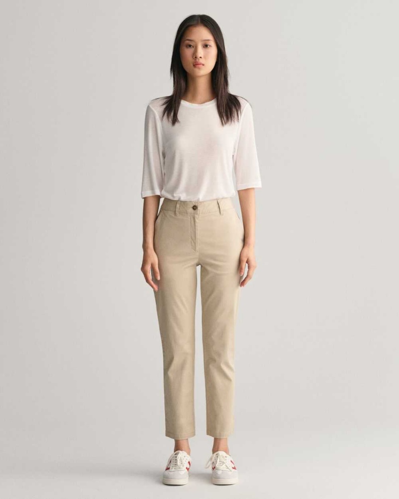 Gant Slim Fit Women\'s Chino Pants Dry Sand | YXWUQ-4519