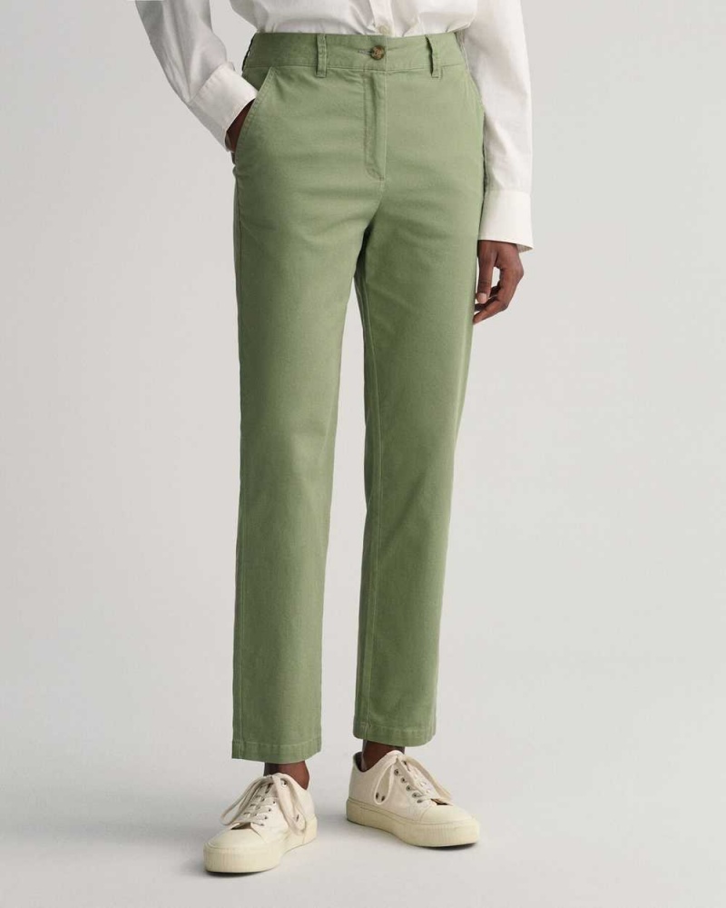 Gant Slim Fit Women's Chino Pants Oil Green | XFLSM-4821