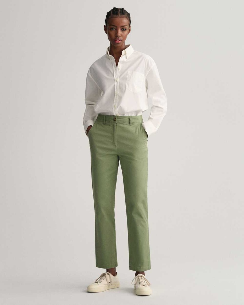 Gant Slim Fit Women's Chino Pants Oil Green | XFLSM-4821