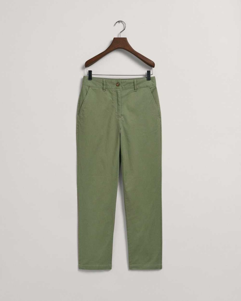 Gant Slim Fit Women's Chino Pants Oil Green | XFLSM-4821