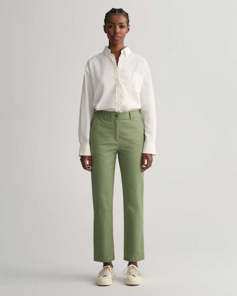 Gant Slim Fit Women\'s Chino Pants Oil Green | XFLSM-4821