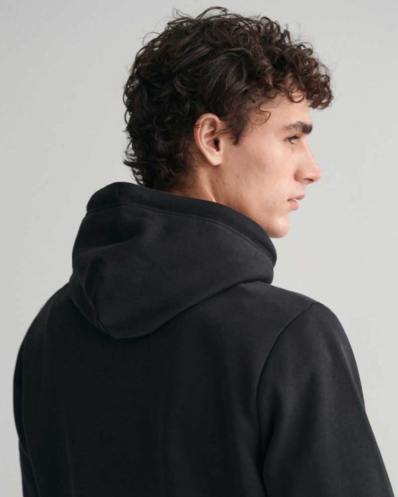 Gant Small GANT Graphic Men's Hoodie Black | QCBWI-1329