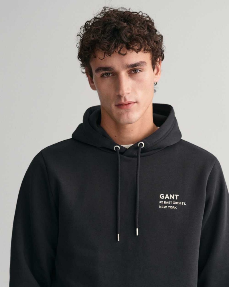 Gant Small GANT Graphic Men's Hoodie Black | QCBWI-1329