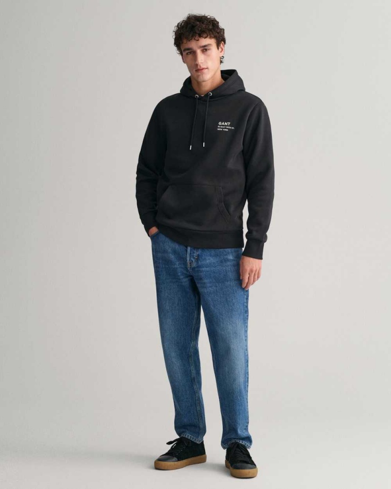 Gant Small GANT Graphic Men's Hoodie Black | QCBWI-1329