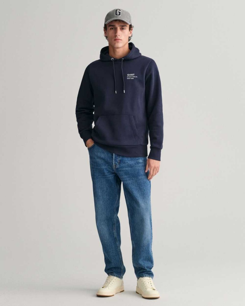 Gant Small GANT Graphic Men's Hoodie Evening Blue | CDOJH-0674