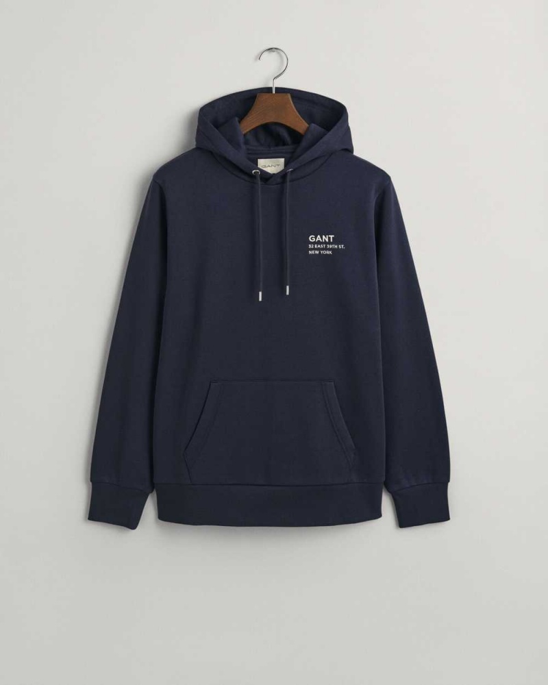 Gant Small GANT Graphic Men's Hoodie Evening Blue | CDOJH-0674