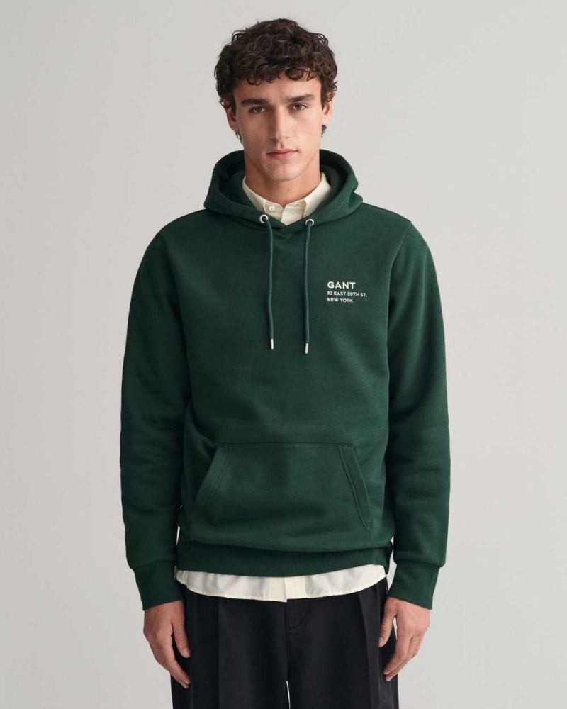 Gant Small GANT Graphic Men\'s Hoodie Tartan Green | ZLWUR-1397