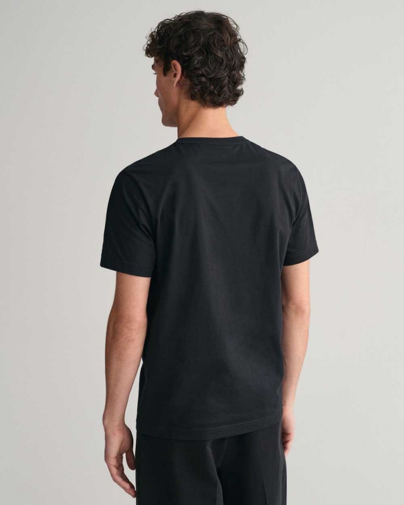 Gant Small GANT Graphic Men's T-Shirt Black | OWFHT-9843