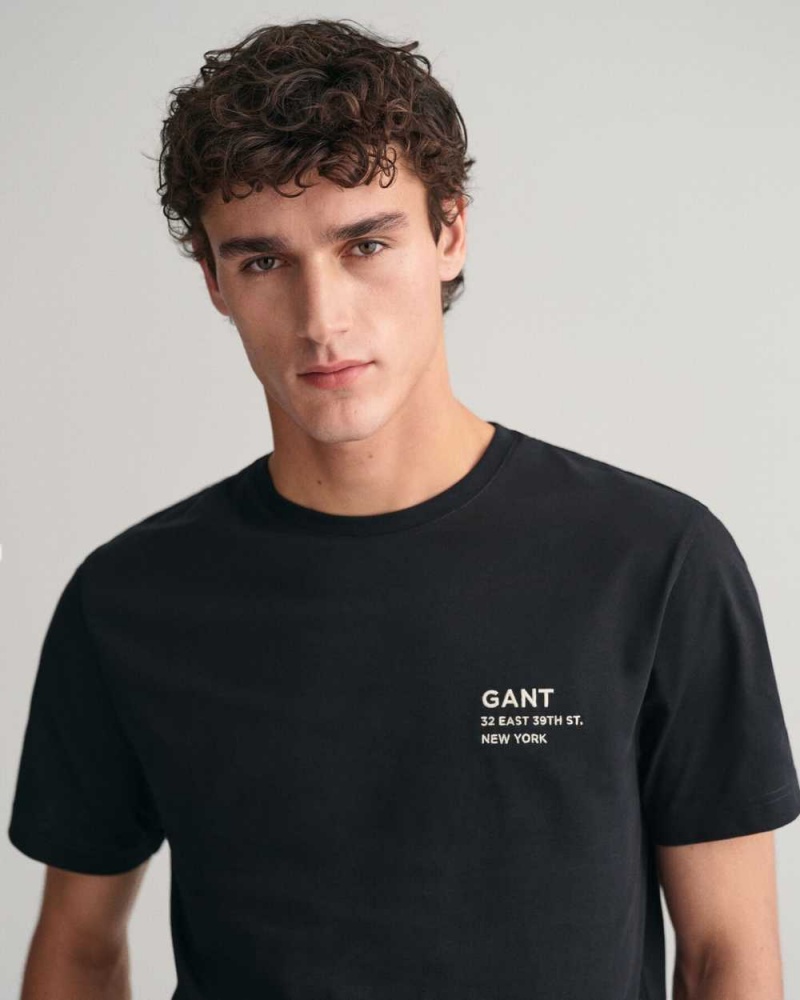 Gant Small GANT Graphic Men's T-Shirt Black | OWFHT-9843