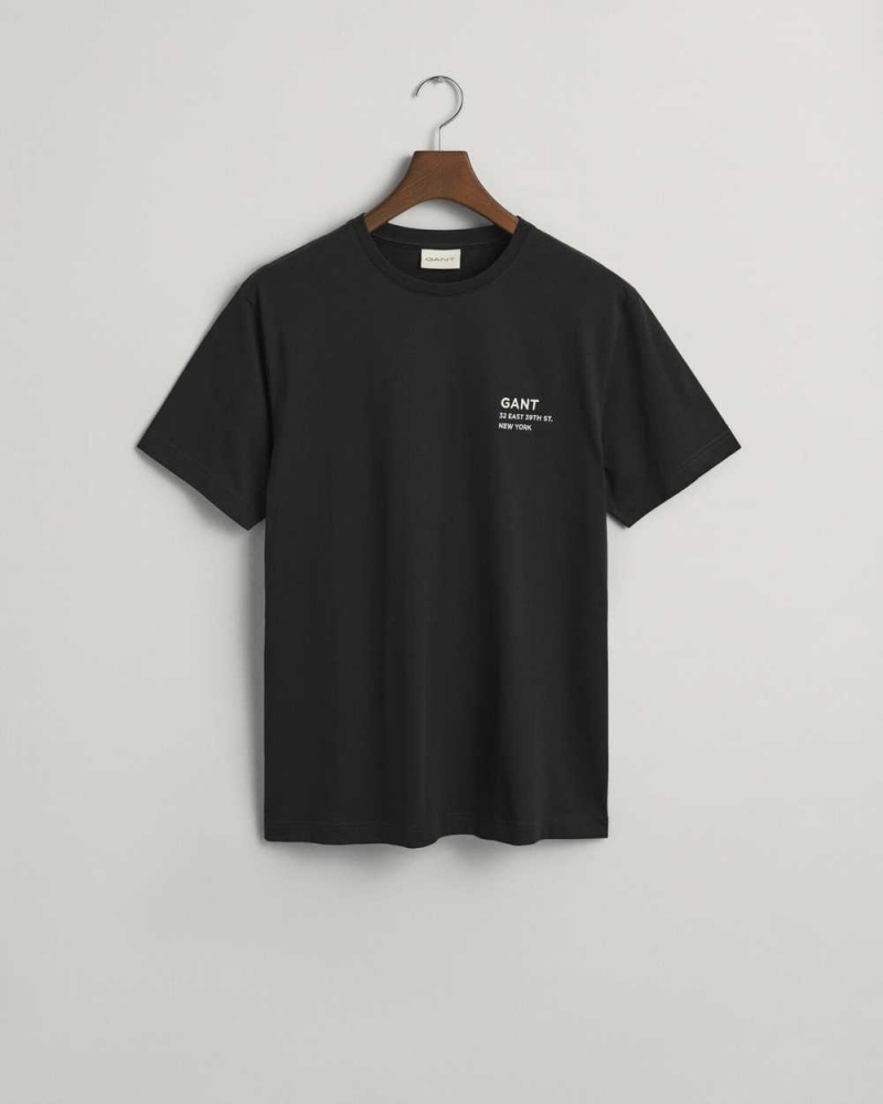 Gant Small GANT Graphic Men's T-Shirt Black | OWFHT-9843