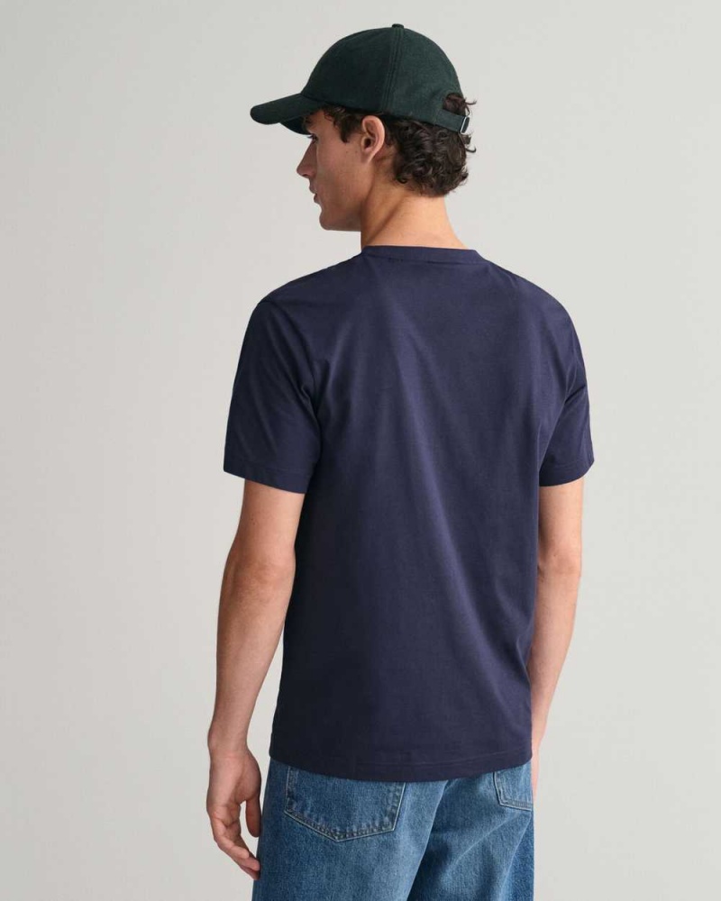 Gant Small GANT Graphic Men's T-Shirt Evening Blue | PQZXJ-0729