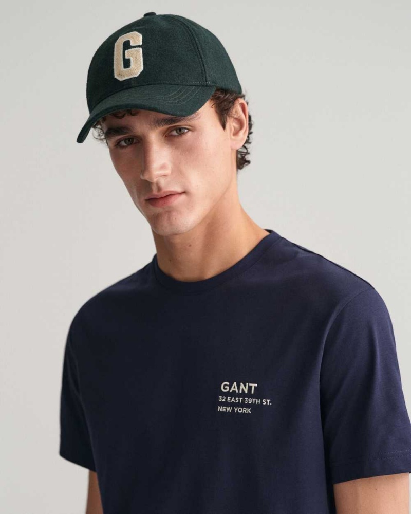 Gant Small GANT Graphic Men's T-Shirt Evening Blue | PQZXJ-0729