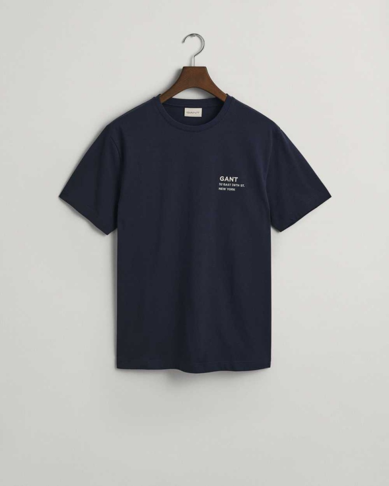 Gant Small GANT Graphic Men's T-Shirt Evening Blue | PQZXJ-0729