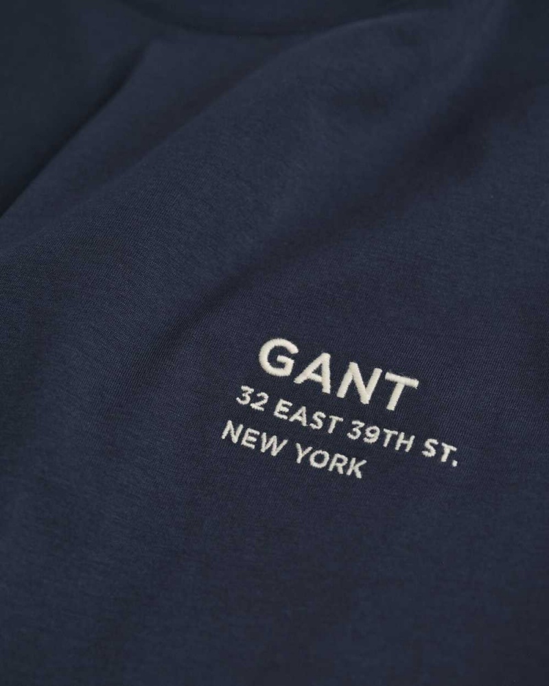 Gant Small GANT Graphic Men's T-Shirt Evening Blue | PQZXJ-0729