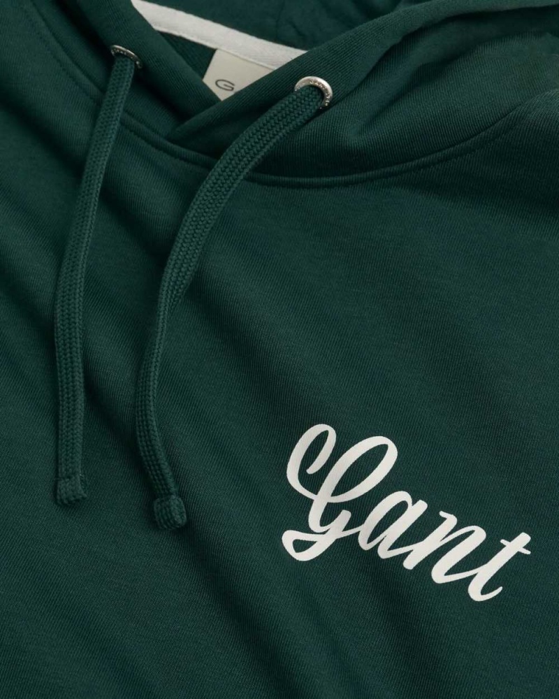 Gant Small Graphic Men's Hoodie Tartan Green | OWKXP-5063