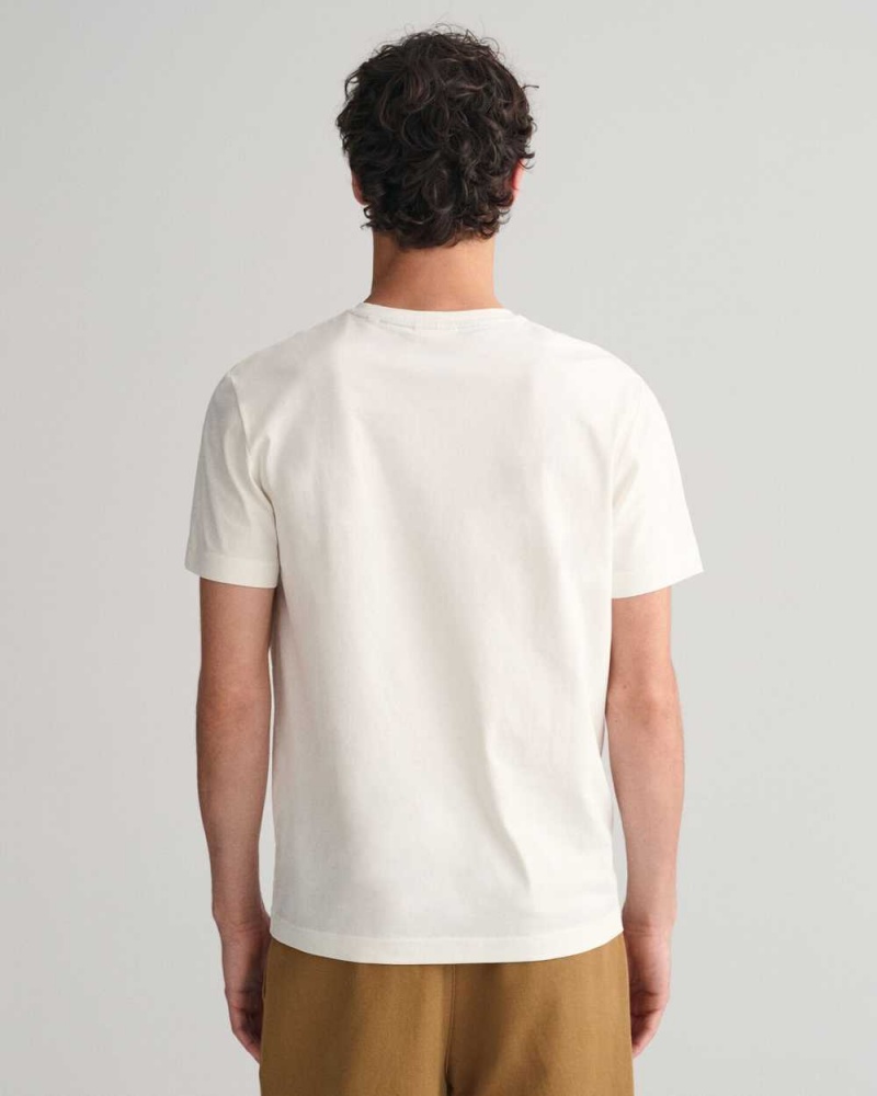 Gant Small Graphic Men's T-Shirt Beige White | ELTIO-8301