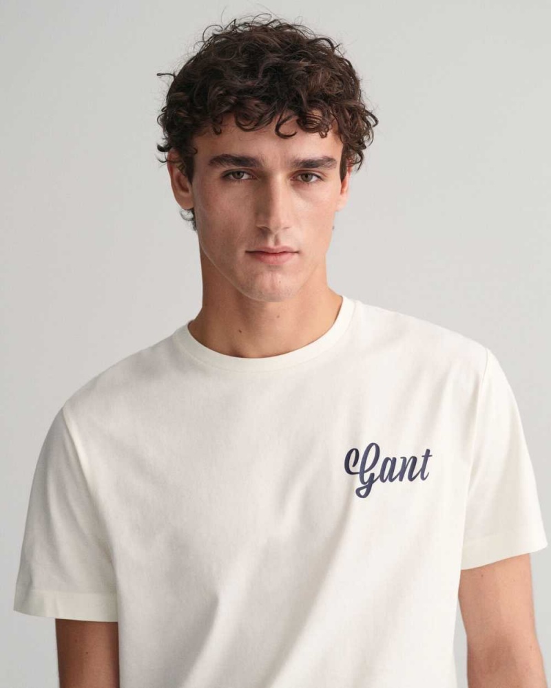 Gant Small Graphic Men's T-Shirt Beige White | ELTIO-8301