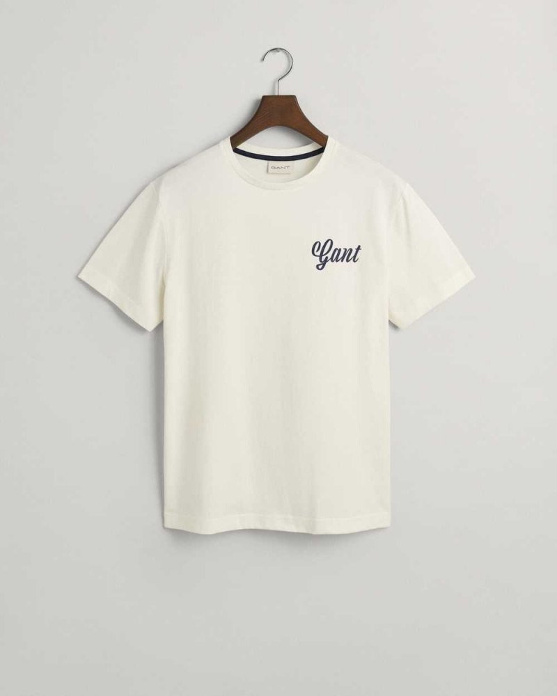 Gant Small Graphic Men's T-Shirt Beige White | ELTIO-8301