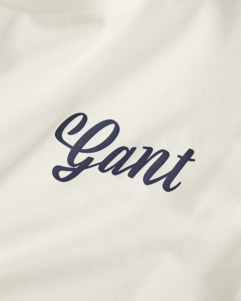 Gant Small Graphic Men's T-Shirt Beige White | ELTIO-8301