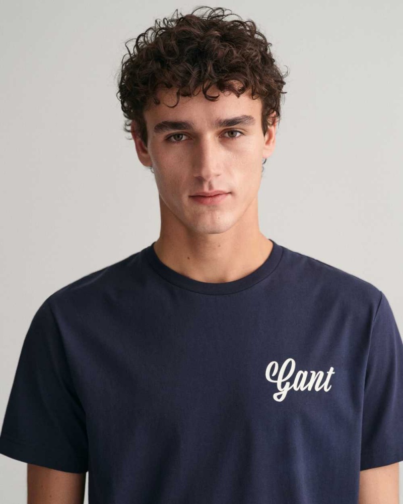 Gant Small Graphic Men's T-Shirt Evening Blue | UAYTQ-0891