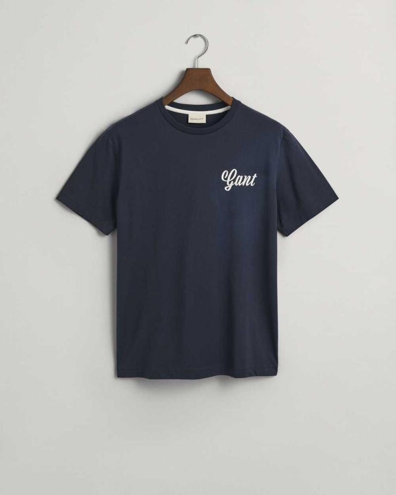 Gant Small Graphic Men's T-Shirt Evening Blue | UAYTQ-0891