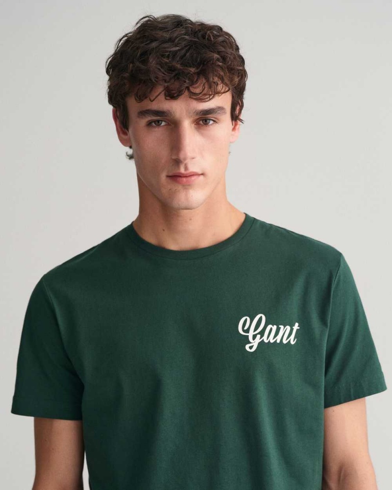 Gant Small Graphic Men's T-Shirt Tartan Green | AGDPT-2105