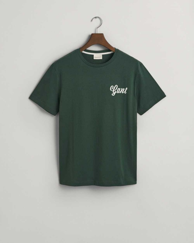 Gant Small Graphic Men's T-Shirt Tartan Green | AGDPT-2105