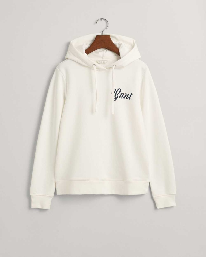 Gant Small Graphic Women\'s Hoodie Beige White | EYBOQ-6941