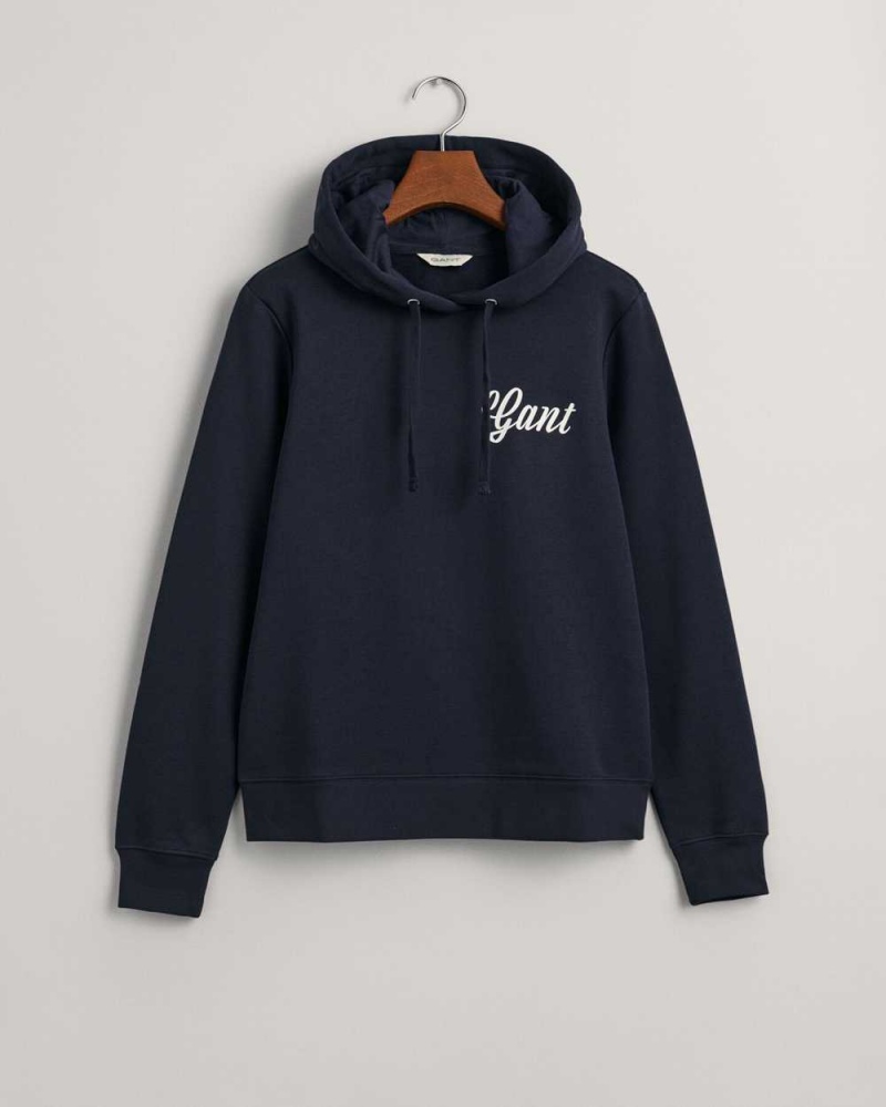 Gant Small Graphic Women\'s Hoodie Evening Blue | KXYUJ-5831